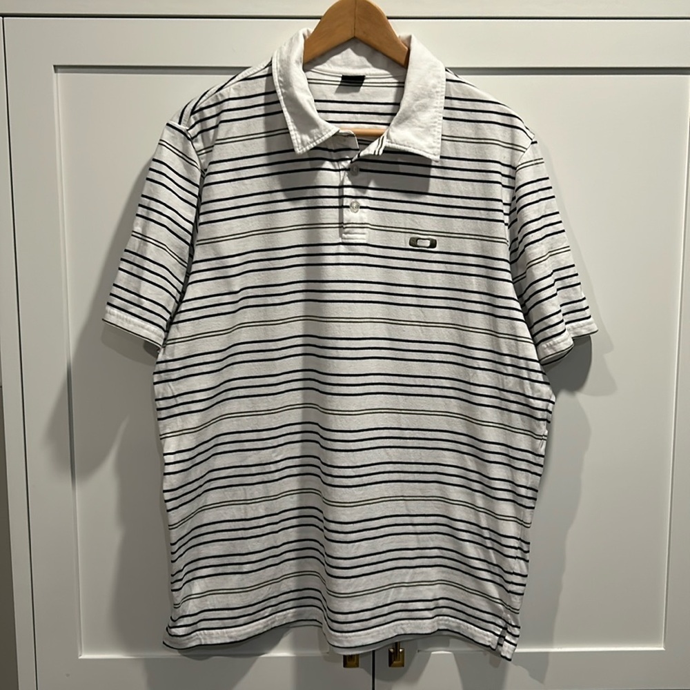 Oakley Polo Short Sleeves White Striped Size XL